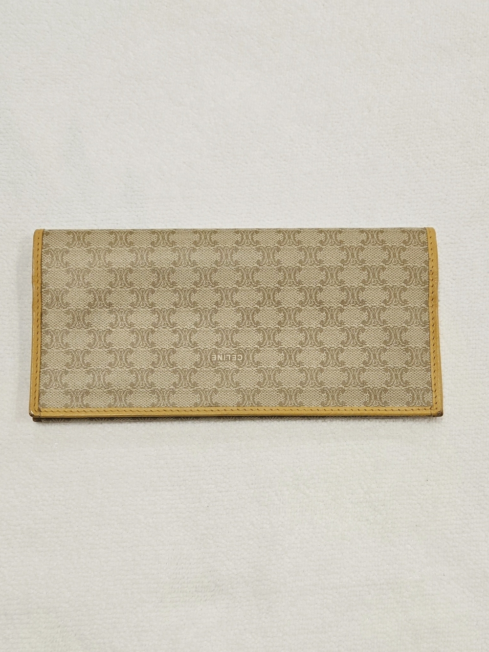 Celine Beige Monogram Long Wallet with Yellow Trim